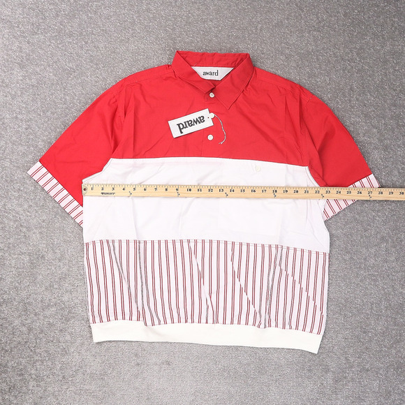 VTG 80s 90s Award Deadstock Large Red White Striped Short Sleeve Collared Shirt - Picture 4 of 10